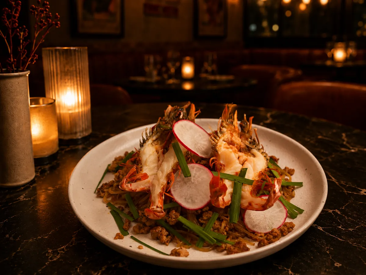 Tiger prawn glass noodles at Délice